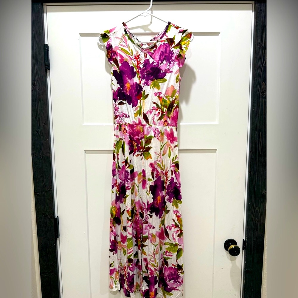Lascana Floral Maxi Dress in Purple and Green Size Small